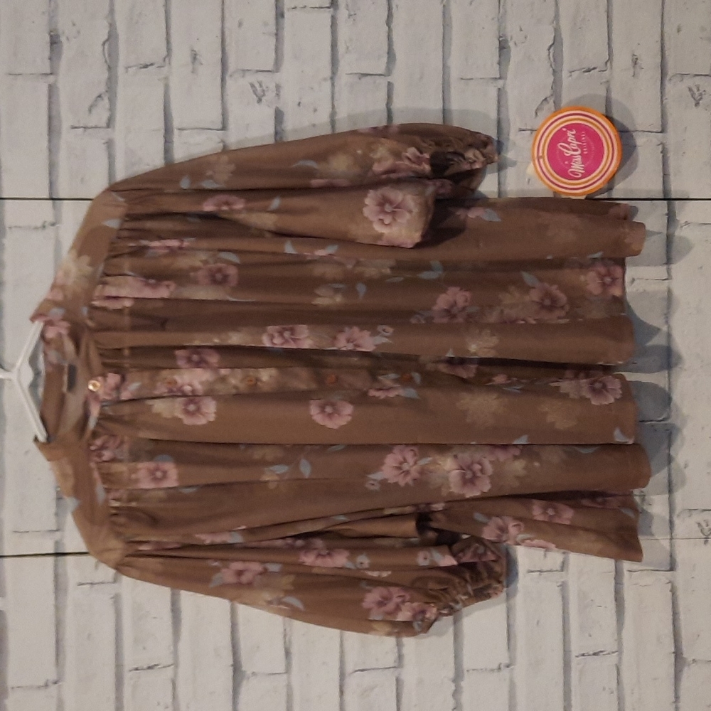 Miss Capri Vintage Blouse Women's Size M Brown Purple Blue Pleated